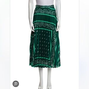 Sandro Green Pleated Midi Skirt XS/ size 1